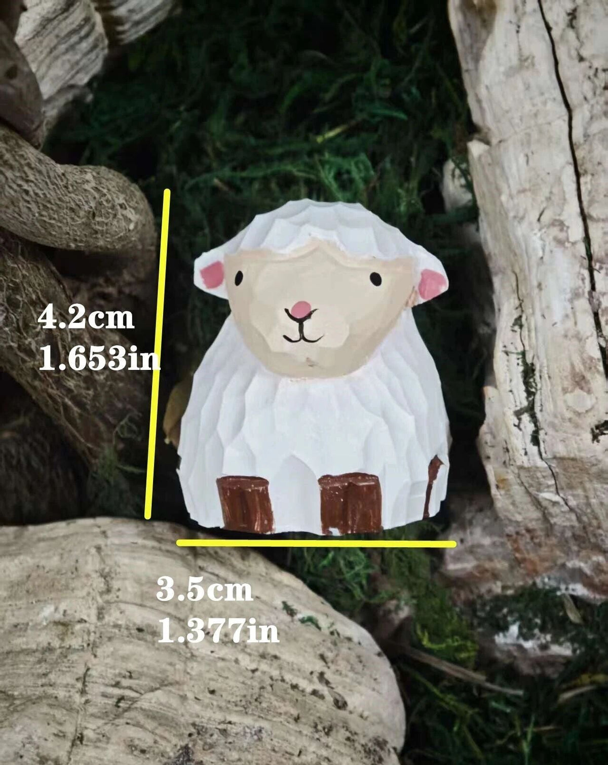 Coonli Hand Carved Wooden Sheep Figurine – Animal Statue (4.2cm)