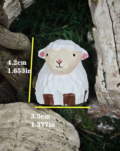 Coonli Hand Carved Wooden Sheep Figurine – Animal Statue (4.2cm)