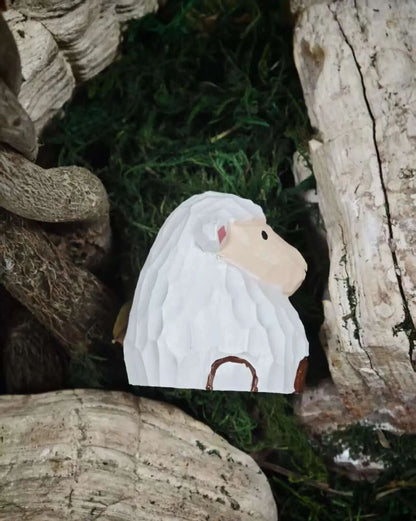 Coonli Hand Carved Wooden Sheep Figurine – Animal Statue (4.2cm)