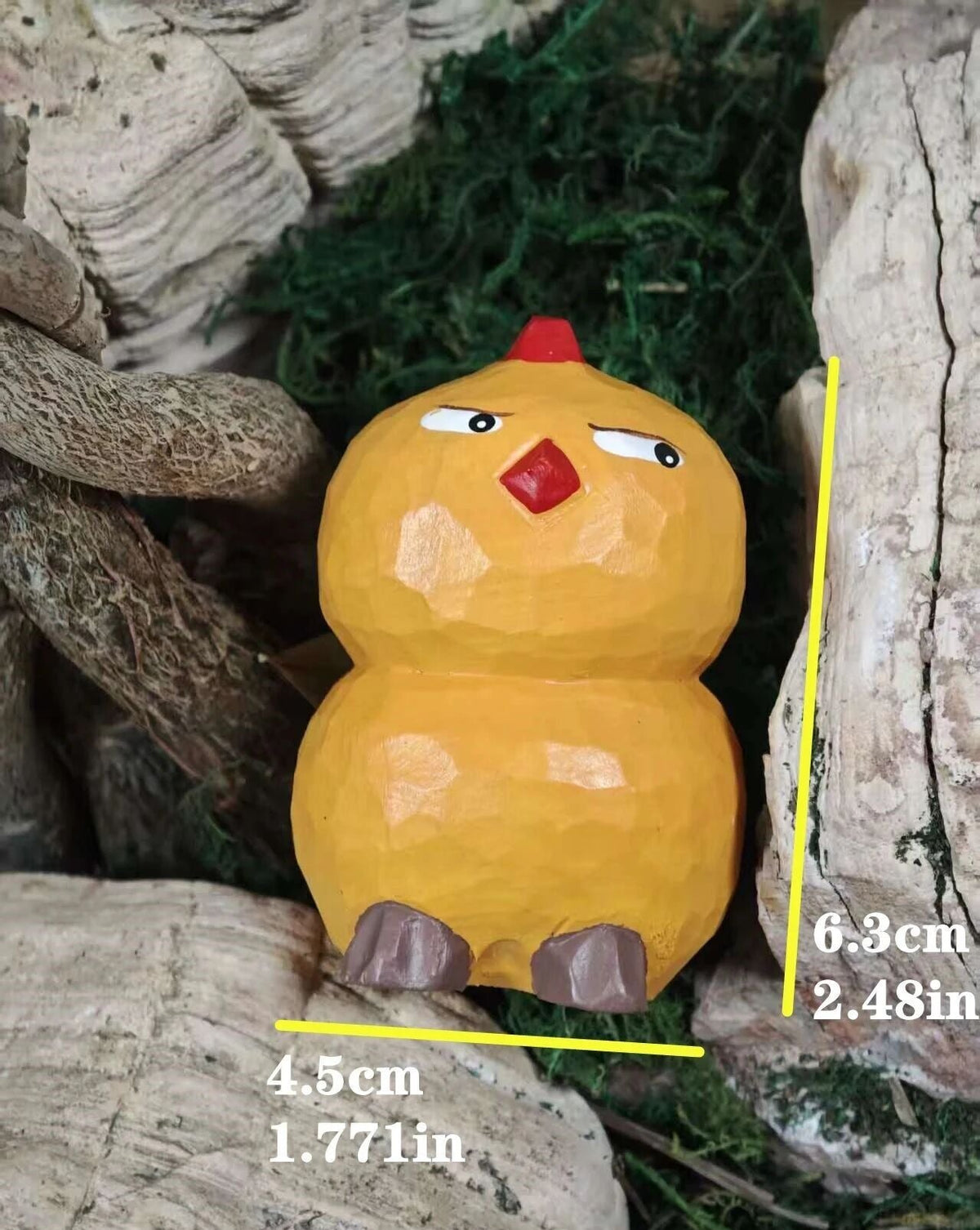 Coonli Hand Carved Wooden Standing Chicken Figurine – Animal Statue (6.3cm)