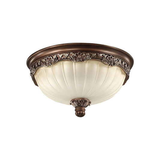Coonli Vintage Carved Resin 5-Light Ceiling Light - Antique Bronze Flush Mount with Glass Shade.