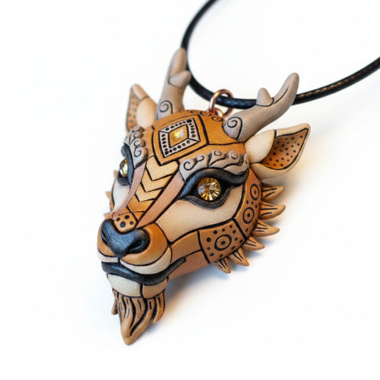 Deer Antler Necklace - Tan & Brown Mosaic Art - Antelope Spirit Animal Gift