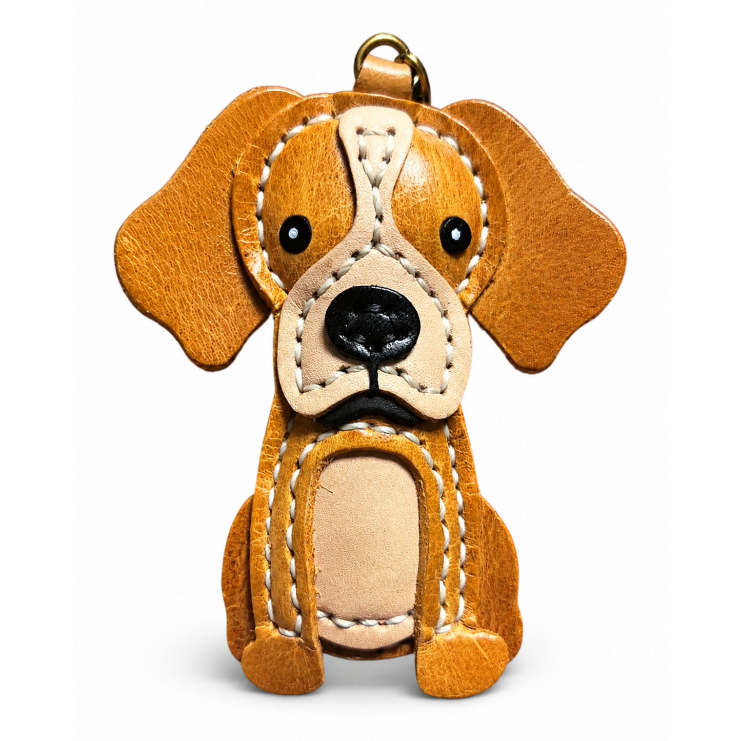 Dog Keychain for Adults – Brown Leather Handmade Puppy Pendant – 4x3 Inch