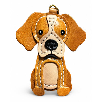 Dog Keychain for Adults – Brown Leather Handmade Puppy Pendant – 4x3 Inch