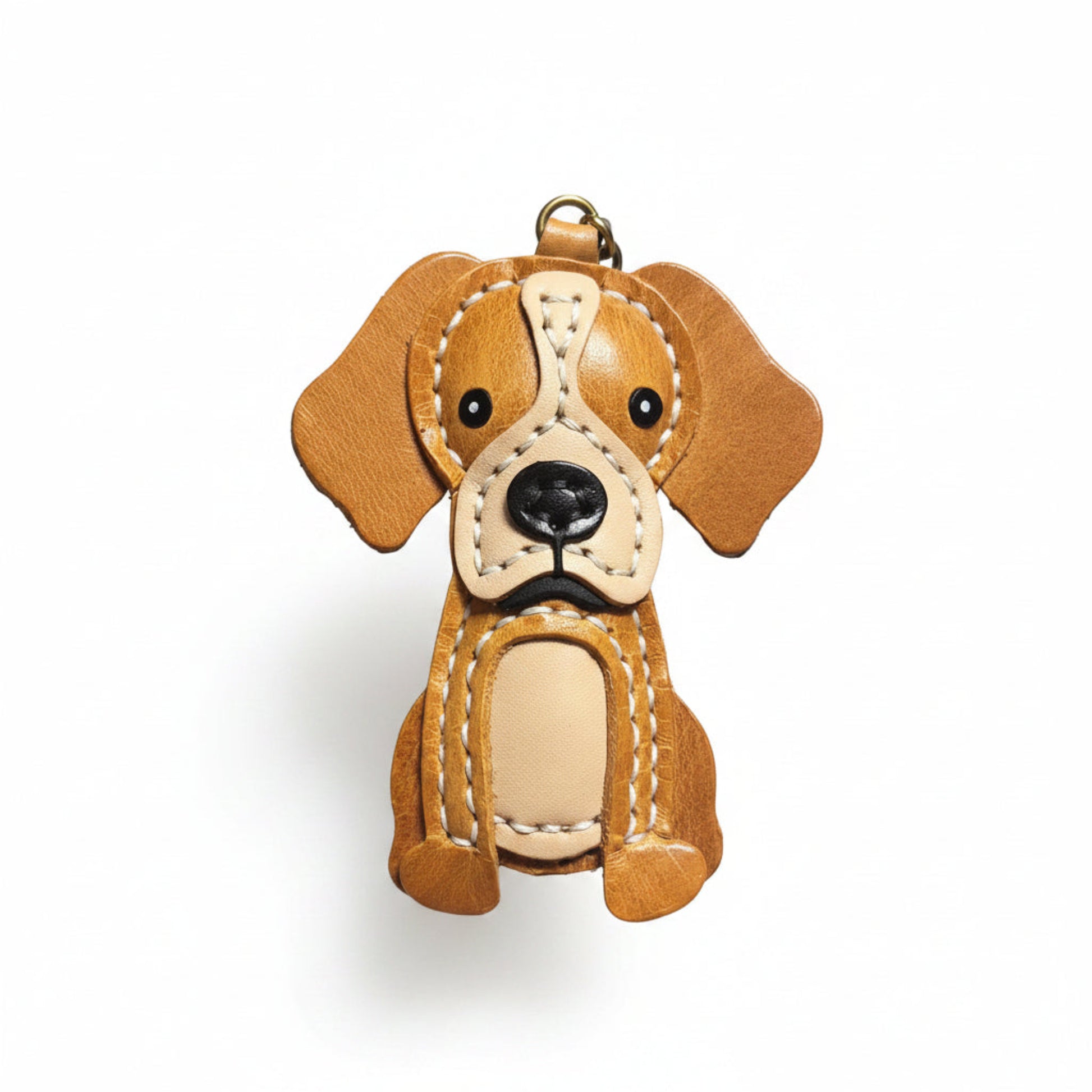 Dog Keychain for Adults – Brown Leather Handmade Puppy Pendant – 4x3 Inch 3