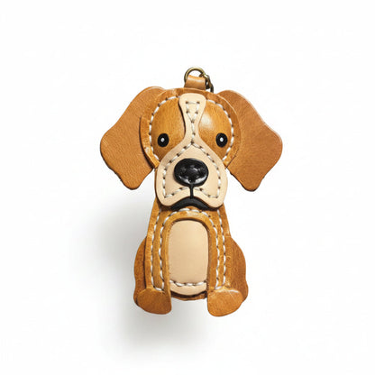 Dog Keychain for Adults – Brown Leather Handmade Puppy Pendant – 4x3 Inch 3