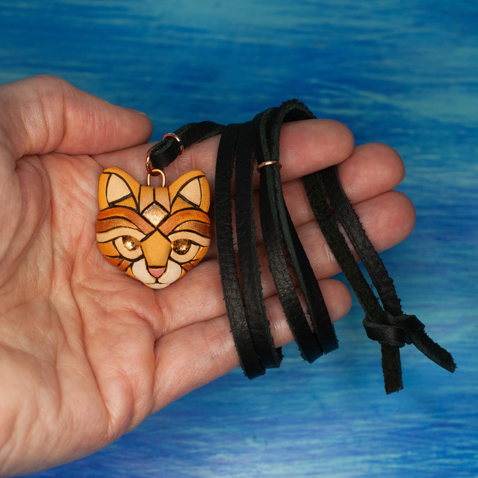 Ginger Cat Pendant Necklace: Polymer Clay Kitten Jewelry, Swarovski Crystals