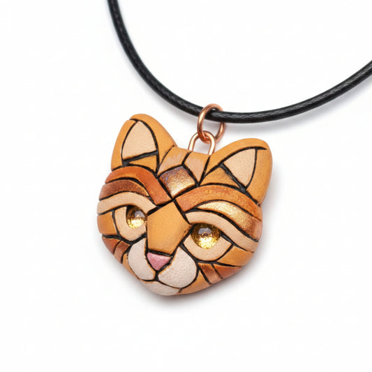 Ginger Cat Pendant Necklace: Polymer Clay Kitten Jewelry, Swarovski Crystals