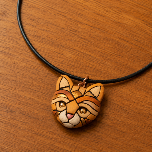 Ginger Cat Pendant Necklace: Polymer Clay Kitten Jewelry, Swarovski Crystals