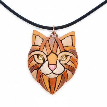 Ginger Cat Pendant Necklace: Polymer Clay Mosaic Jewelry, Swarovski Crystal Eyes