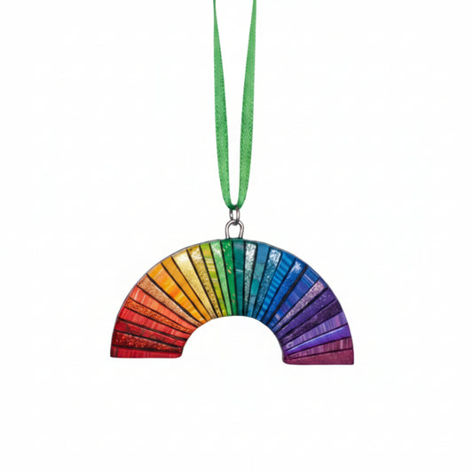Handmade Rainbow Mosaic Polymer Clay Ornament Pin Brooch – Multicolor Holiday Christmas Decor
