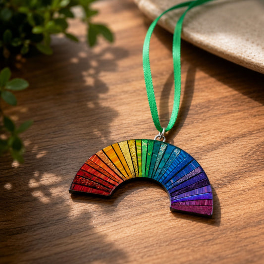 Handmade Rainbow Mosaic Polymer Clay Ornament or Pin/Brooch | Colorful Holiday Christmas Decor