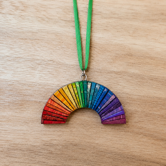 Handmade Rainbow Mosaic Polymer Clay Ornament or Pin/Brooch | Colorful Holiday Christmas Decor