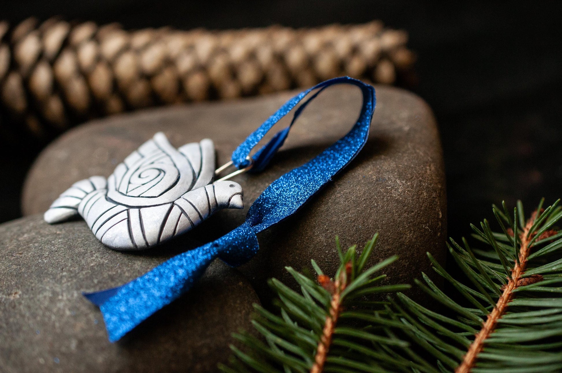 Handmade Silver Peace Dove Polymer Clay Christmas Ornament – Mosaic Bird Holiday 