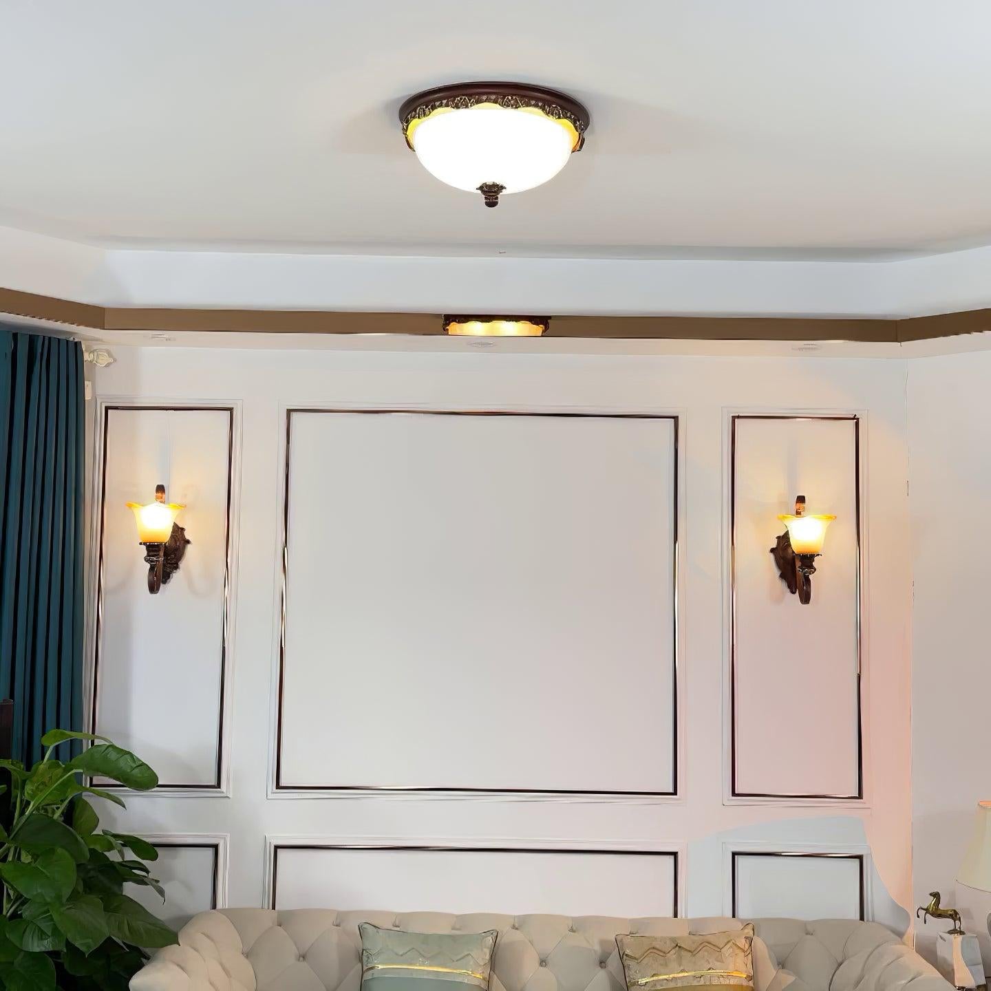 Vintage Carved Resin Glass Ceiling Light