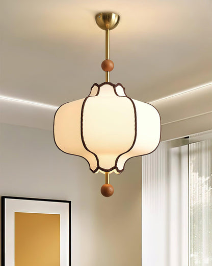 Oriental Lantern Wood Cloth Metal Pendant Light