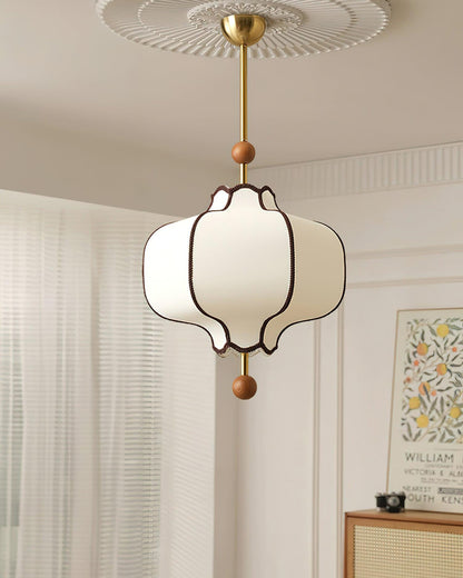 Oriental Lantern Wood Cloth Metal Pendant Light