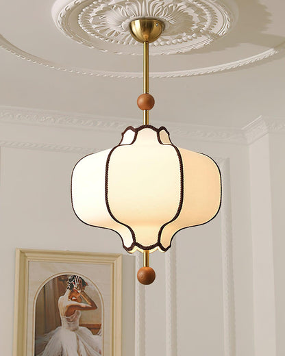 Oriental Lantern Wood Cloth Metal Pendant Light