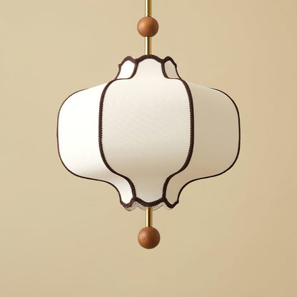 Oriental Lantern Wood Cloth Metal Pendant Light