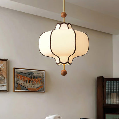 Oriental Lantern Wood Cloth Metal Pendant Light