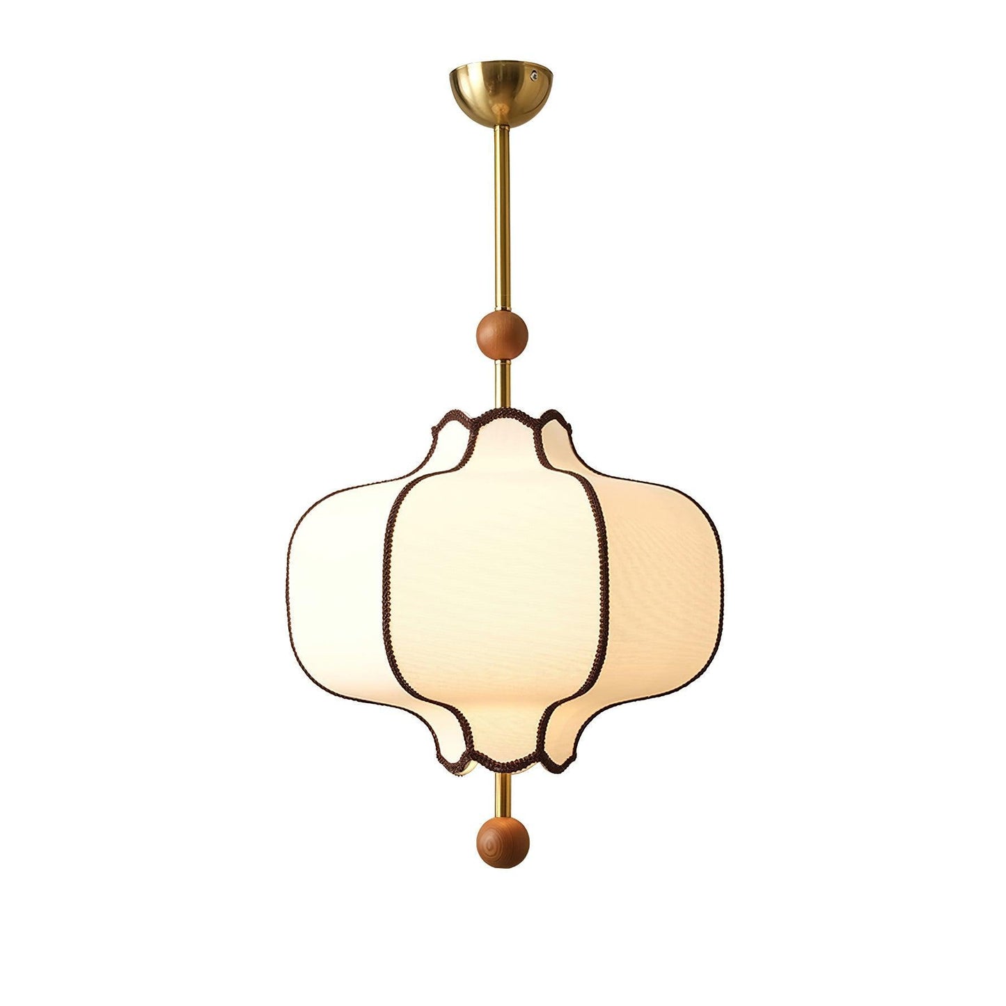 Oriental Lantern Wood Cloth Metal Pendant Light