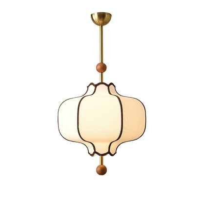 Oriental Lantern Wood Cloth Metal Pendant Light