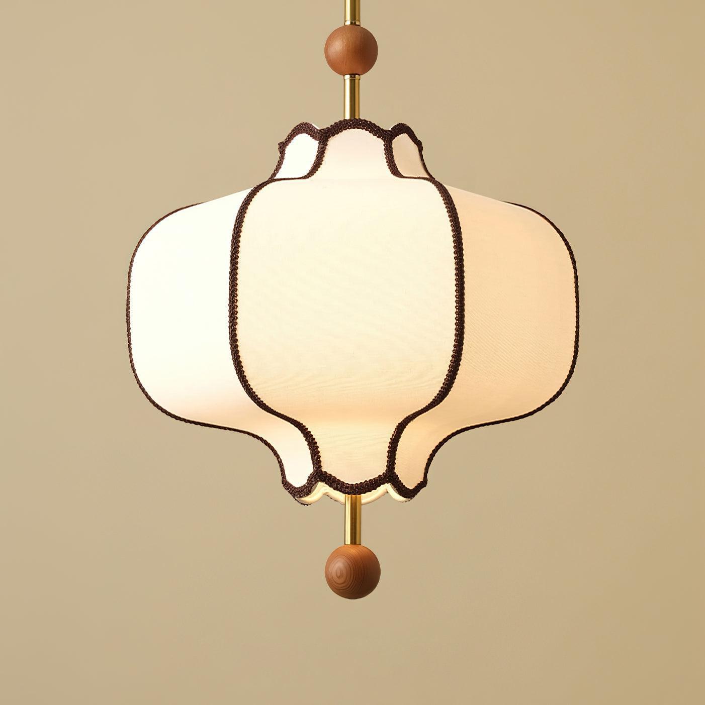 Oriental Lantern Wood Cloth Metal Pendant Light