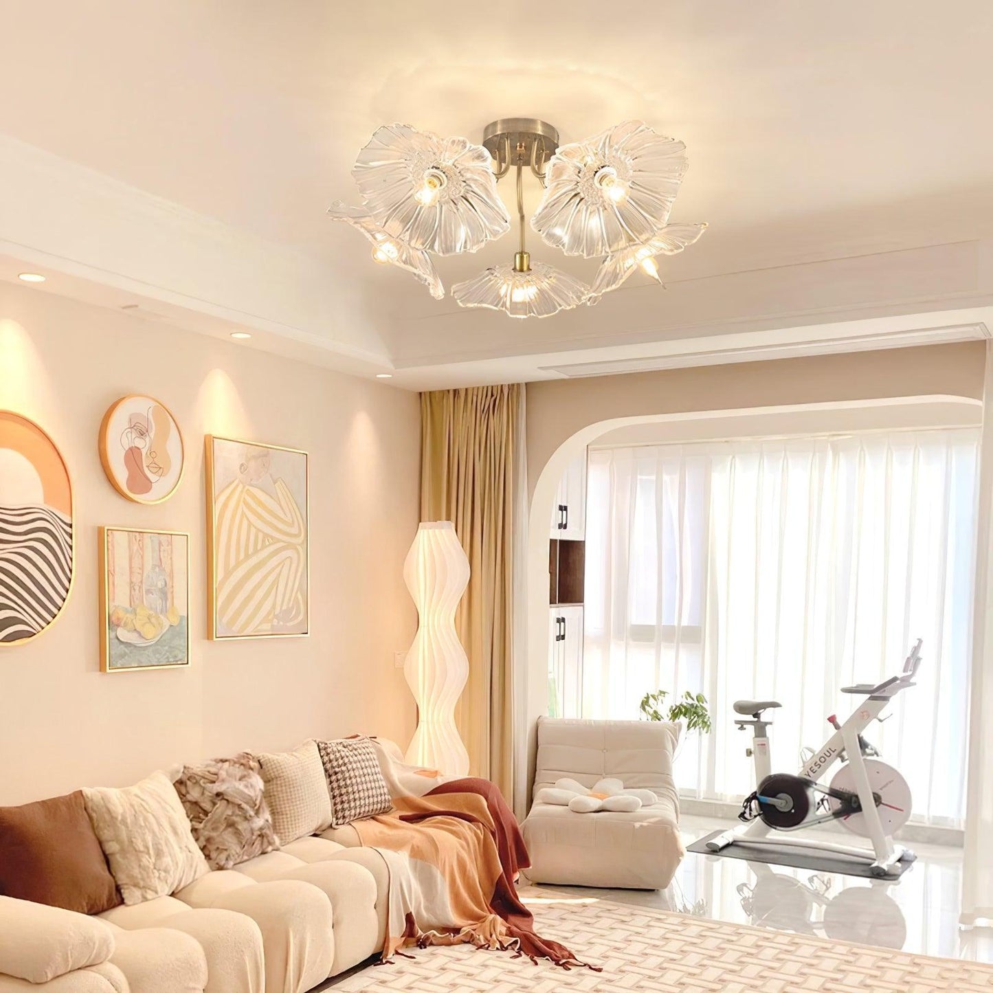 Vintage Floral Metal Glass Ceiling Light