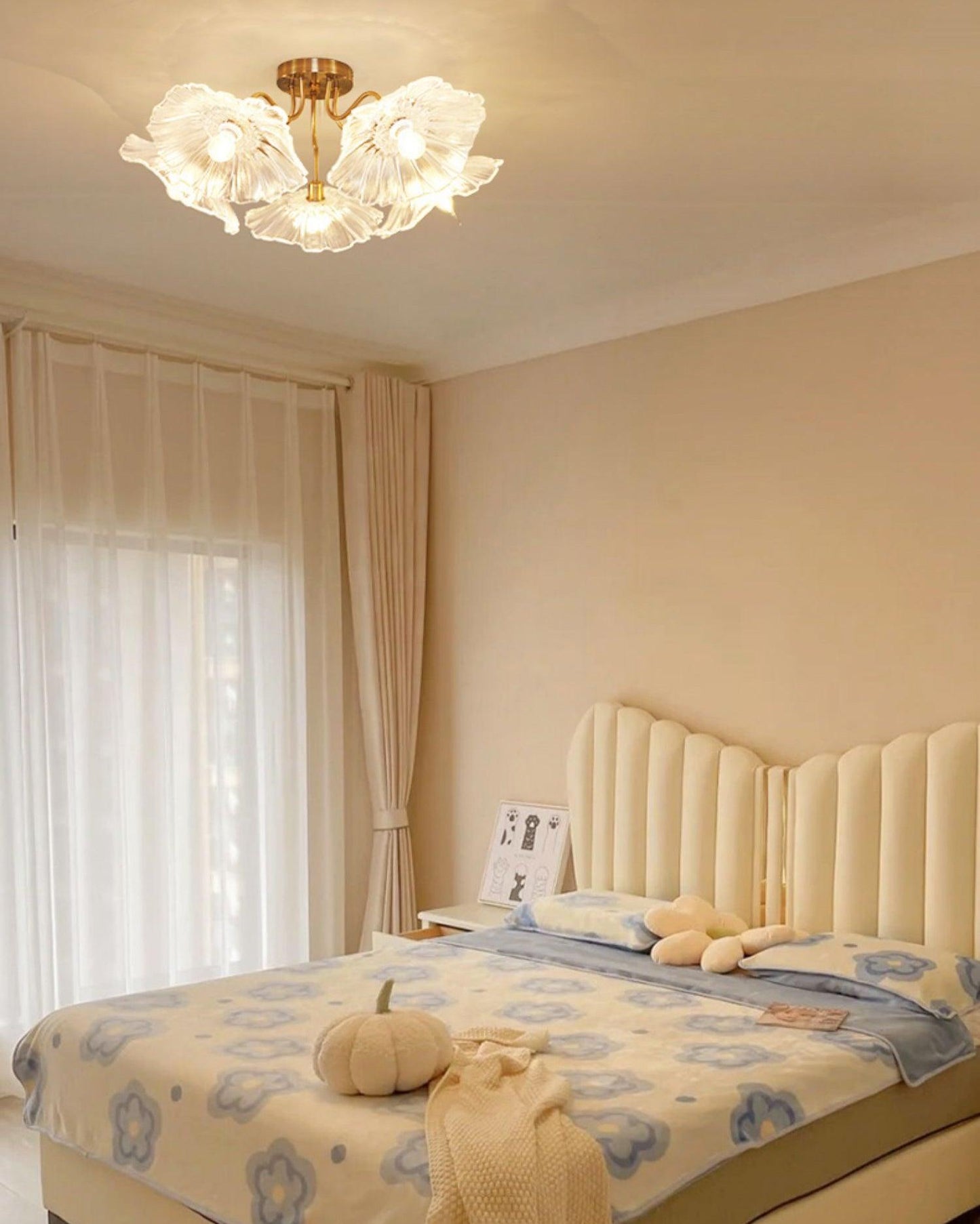 Vintage Floral Metal Glass Ceiling Light