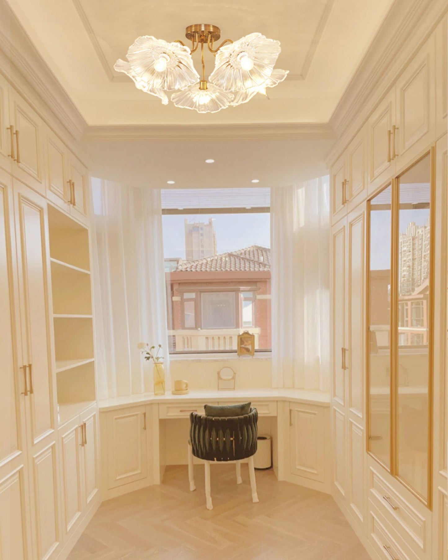 Vintage Floral Metal Glass Ceiling Light