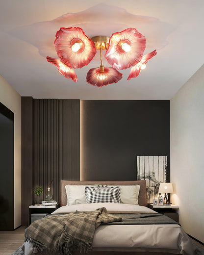 Glass Ceiling Lamp with Lotus Leaf Design