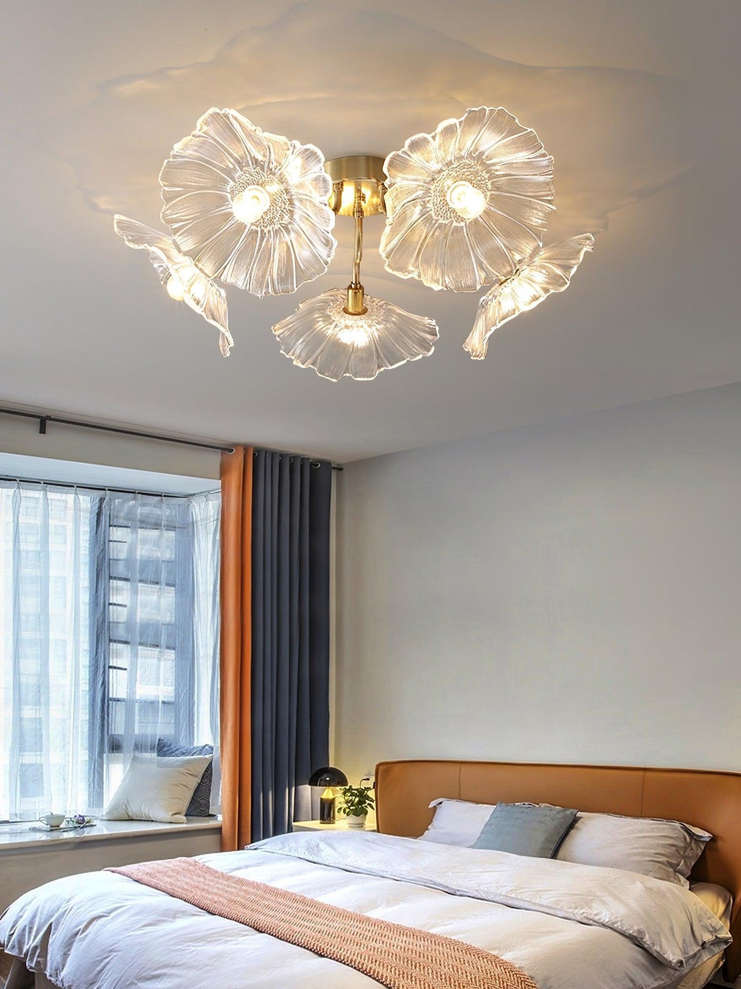 Vintage Floral Metal Glass Ceiling Light