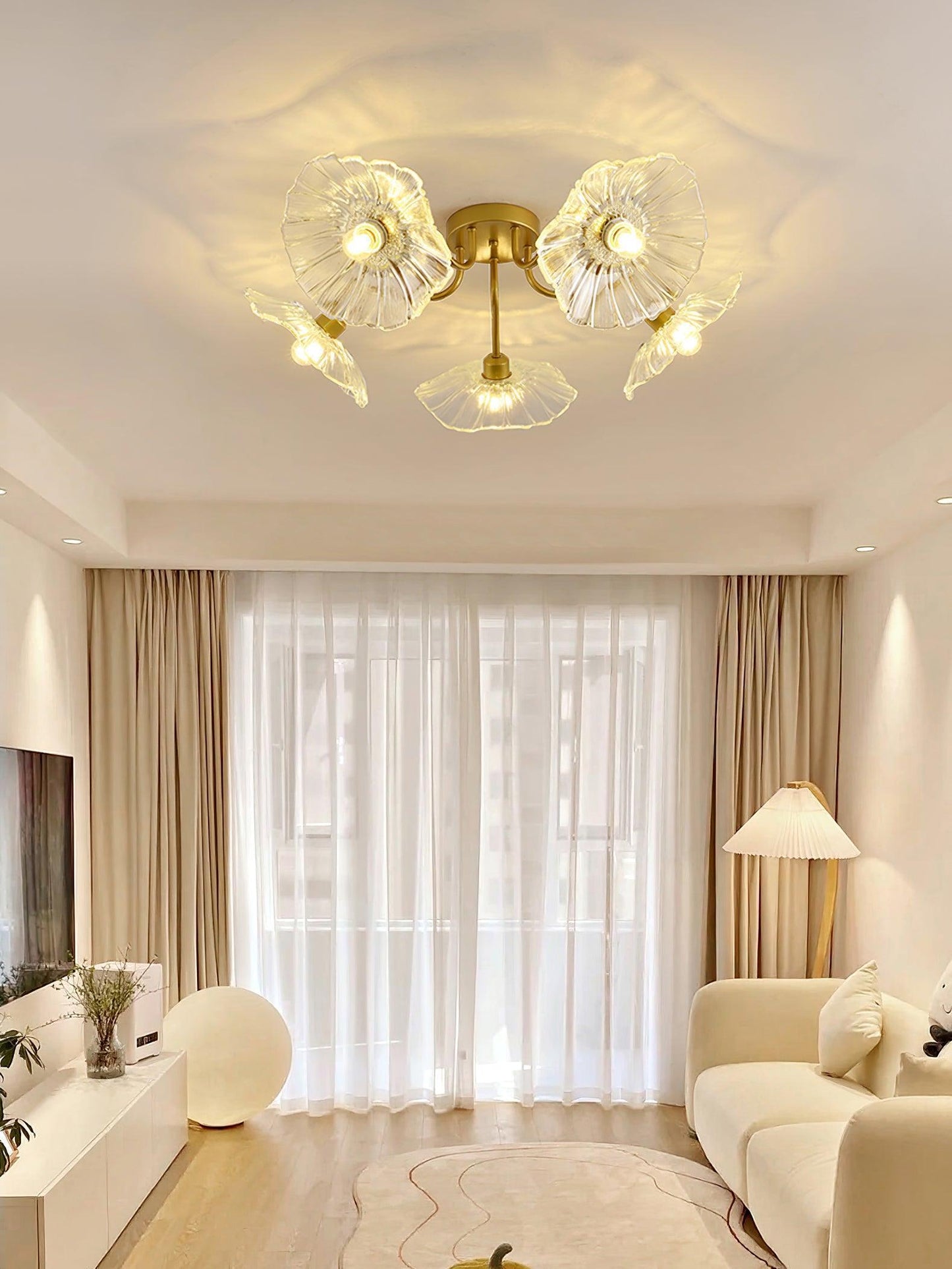 Vintage Floral Metal Glass Ceiling Light