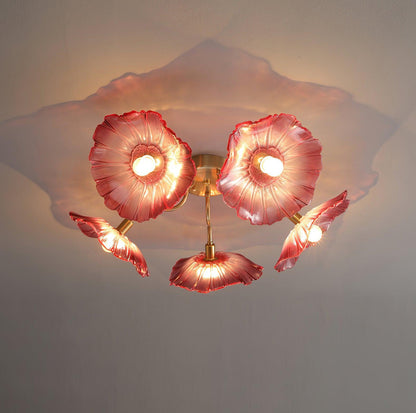 Vintage Floral Metal Glass Ceiling Light