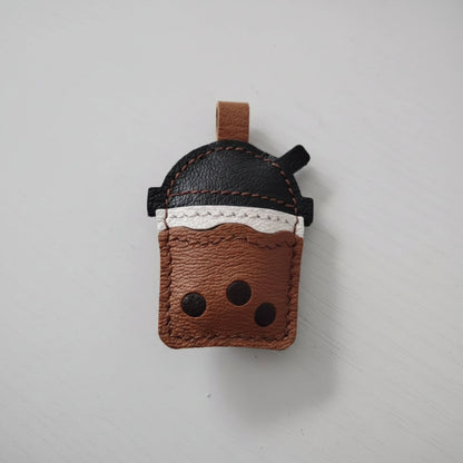 Milk Tea Charm for Adults – Brown Sheepskin Handmade Bag Keychain – 6.5 cm