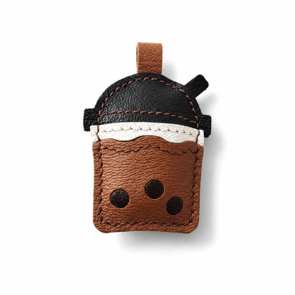 Milk Tea Charm for Adults – Brown Sheepskin Handmade Bag Keychain – 6.5 cm