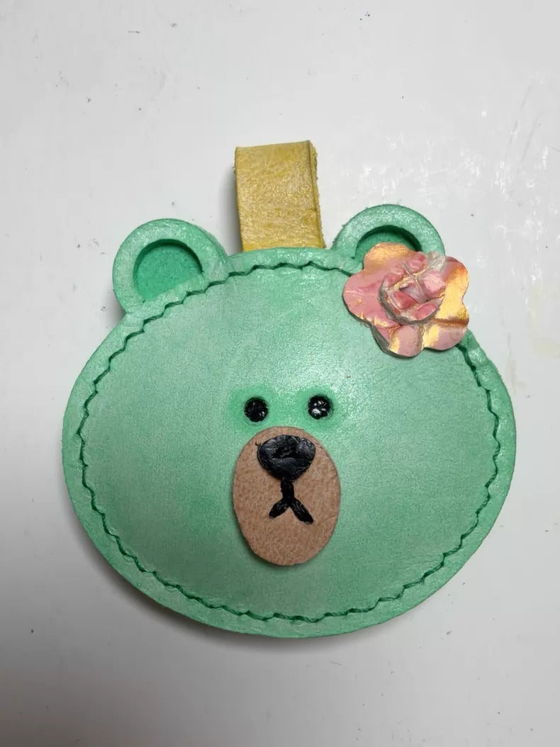 Bear Charm for Adults – Green Genuine Leather Handmade Bag Hook Keychain – 2.25 Inch