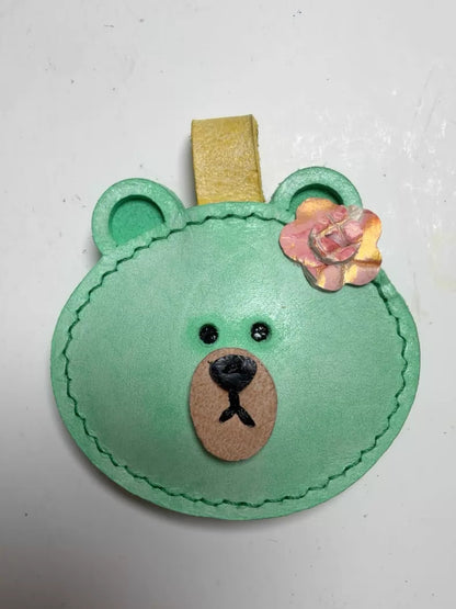Bear Charm for Adults – Green Genuine Leather Handmade Bag Hook Keychain – 2.25 Inch