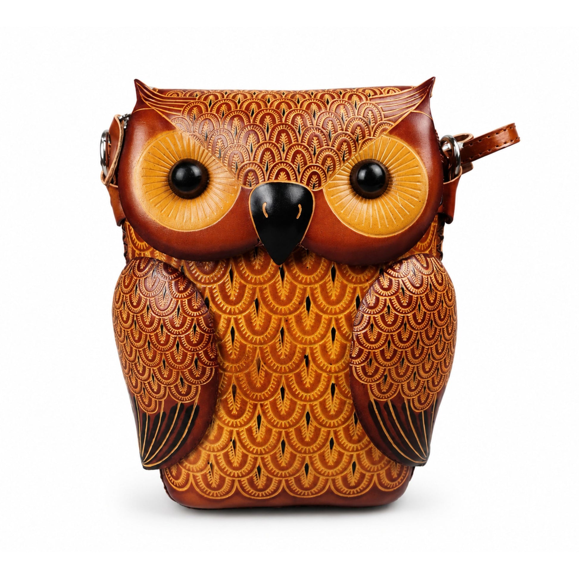 Owl Crossbody Bag for Women – Brown Leather Handmade Phone Bag – 20 cm