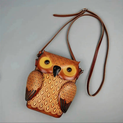 Owl Crossbody Bag for Women – Brown Leather Handmade Phone Bag – 20 cm 1