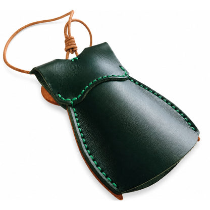 Owl Pouch Pendant for Adults – Green Leather Handmade Key Holder – 9.5 cm