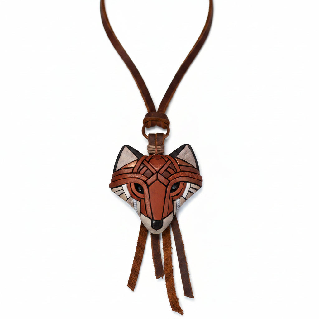 Red Fox Necklace, Rustic Western Spirit Animal, Mosaic art to wear, Unique gift idea, Adjustable-length Leather cord, Personalized option