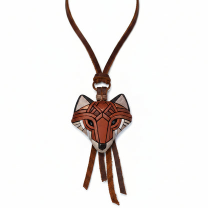 Red Fox Necklace, Rustic Western Spirit Animal, Mosaic art to wear, Unique gift idea, Adjustable-length Leather cord, Personalized option