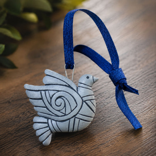 Silver Peace Dove Polymer Clay Ornament | Handmade Holiday Christmas Bird | Symbol of Peace