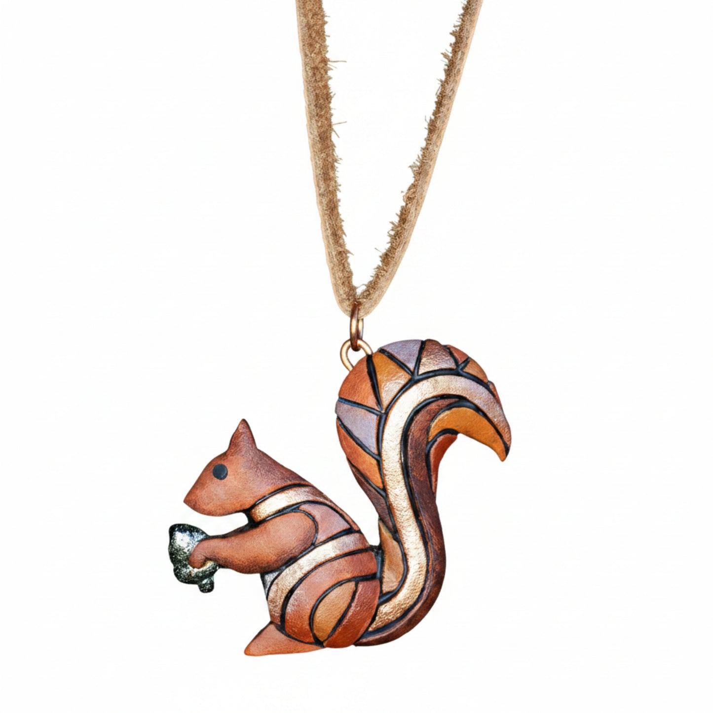 Squirrel Necklace or Ornament on Adjustable-length Leather or Chain, Spirit Animal Mosaic Totem, Cute Gift Idea for Backyard Animal Lover,