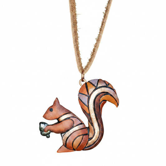 Squirrel Necklace or Ornament on Adjustable-length Leather or Chain, Spirit Animal Mosaic Totem, Cute Gift Idea for Backyard Animal Lover,
