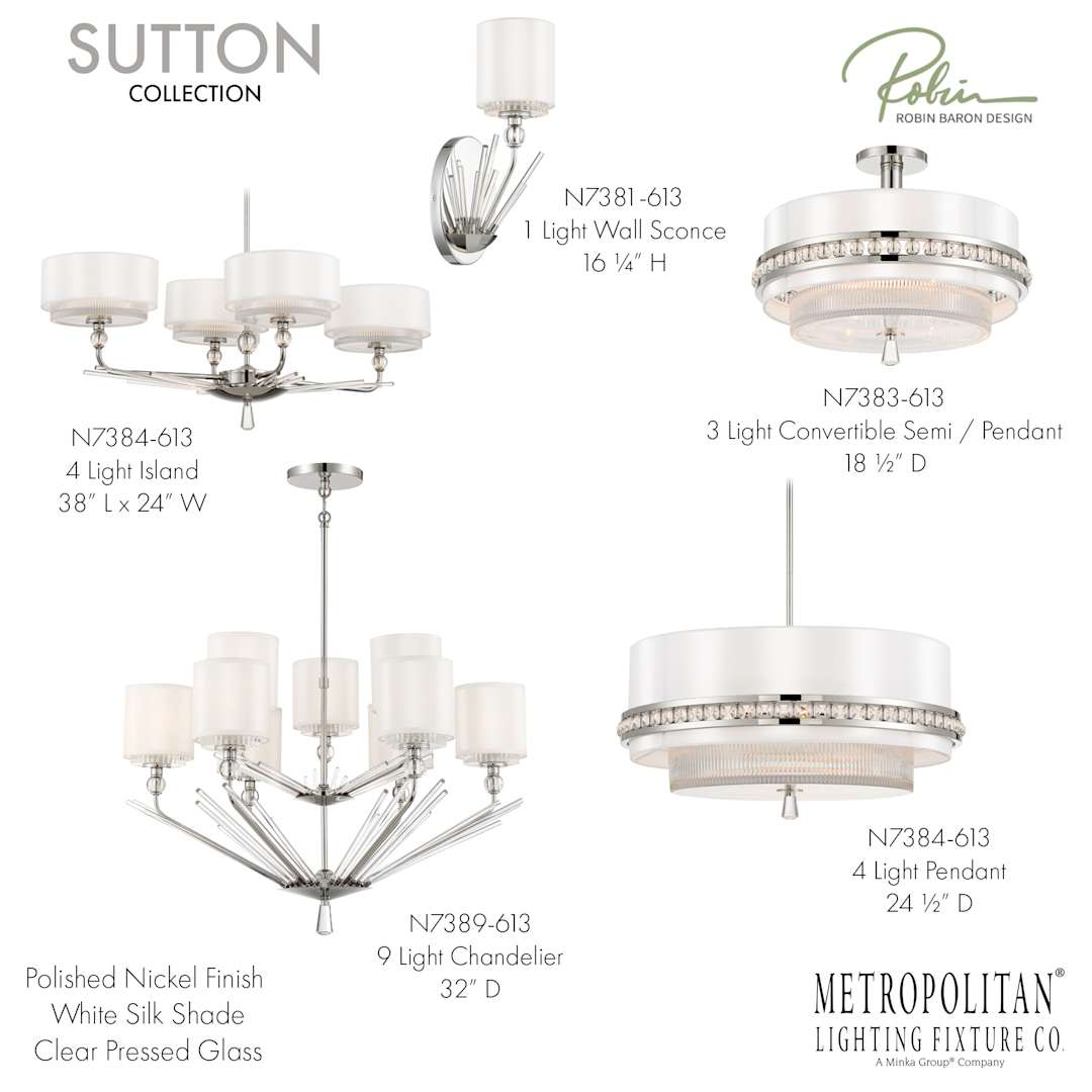 Sutton 9 Light 32" Wide Chandelier with Silk and Ribbed Glass Shades