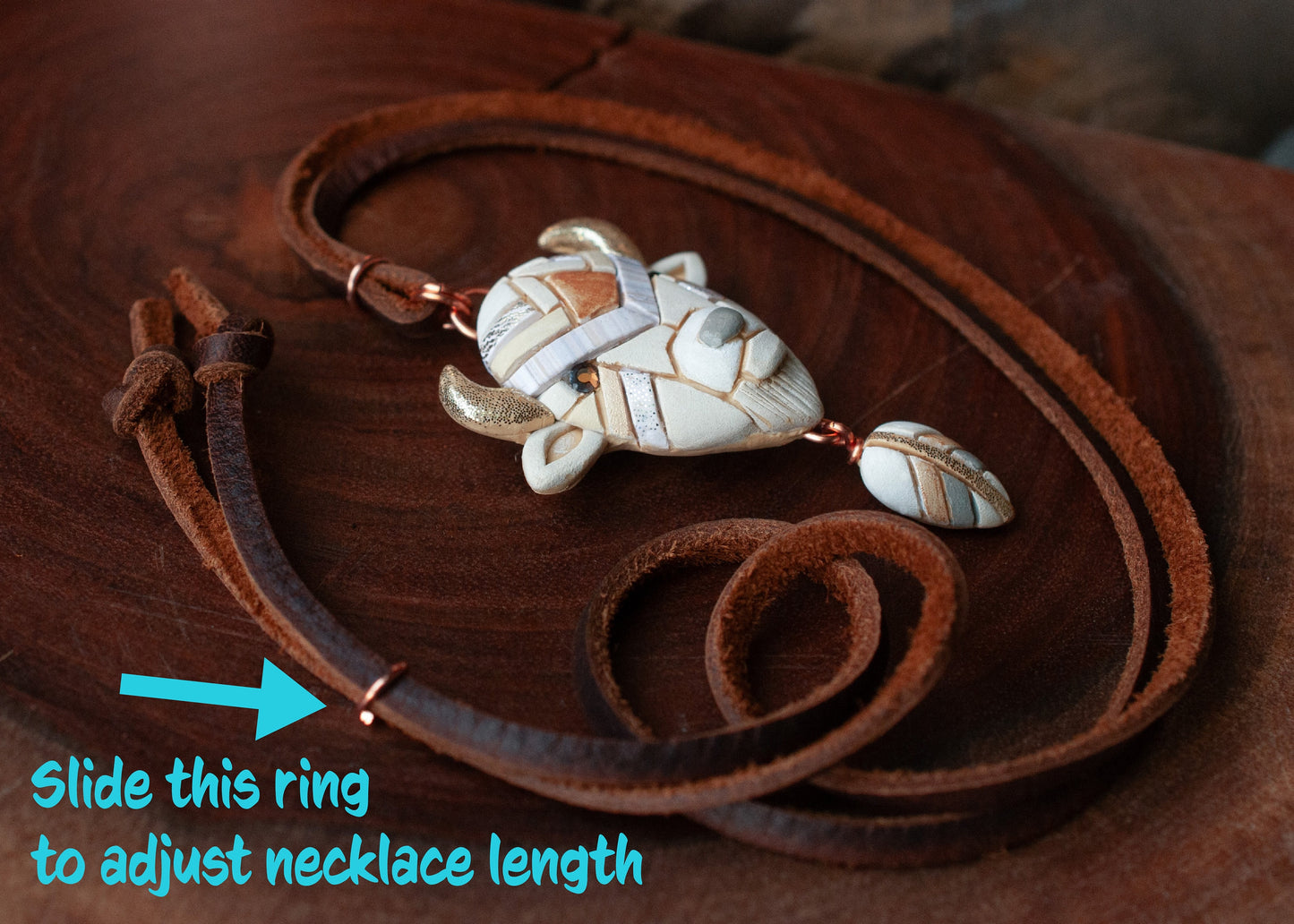 White or Brown Bison Buffalo Necklace on Leather: Handmade.