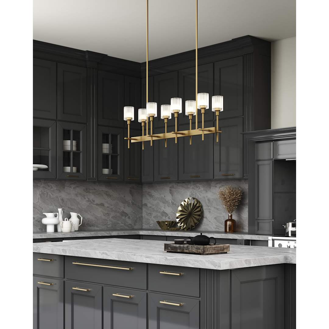 Salita 8 Light 35" Wide Crystal Linear Chandelier with Ribbed Crystal Shades