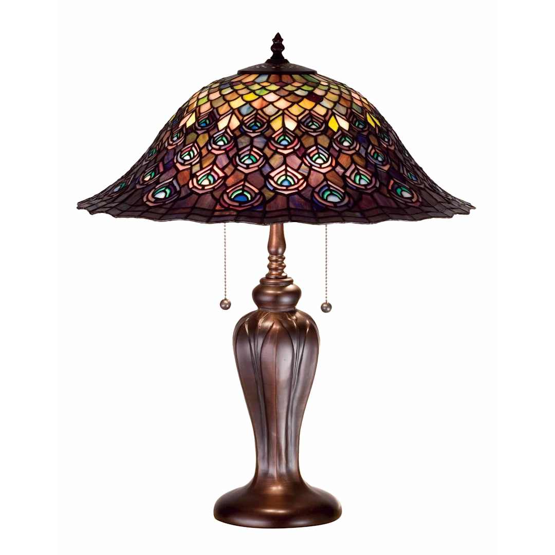 Stained Glass / Tiffany Accent Table Lamp from the Peacock Feather Collection